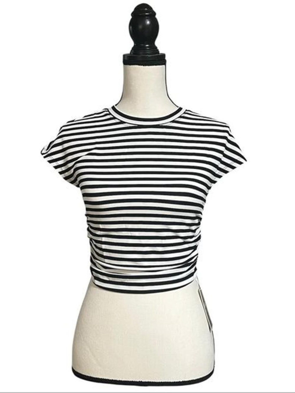 HALARA Black & White Stripe Ruched Crop Tee XL Regular Tags Ripped Off/NW lk NEW